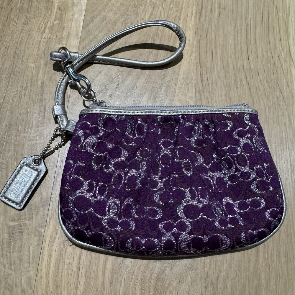 Coach Purple Signature Logo Zip Coin Pouch Wallet Keyring